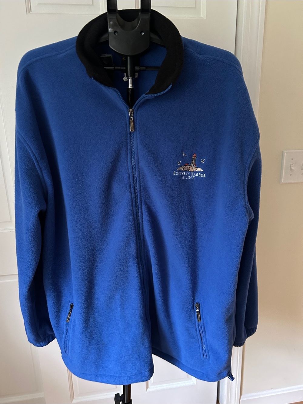General Boothbay Harbor Maine fleece jacket Blue With Lighthouse Size 2XL